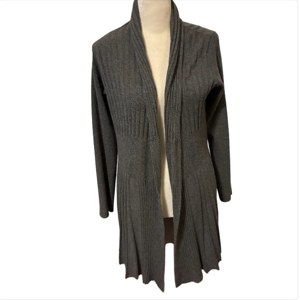 Magnolia Grace Gray Ribbed Knit Open Front Long Cardigan Sweater Duster XL Cozy